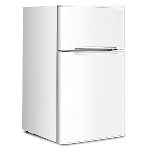 GOPLUS Kühlschrank mit Gefrierfach - Kühl Gefrierkombination / 90L Gesamtnutzinhalt, 27L Gefrierteil/Thermostat einstellbar/LED Innenbeleuchtung/Türanschlag wechselbar (Weiß) von GOPLUS