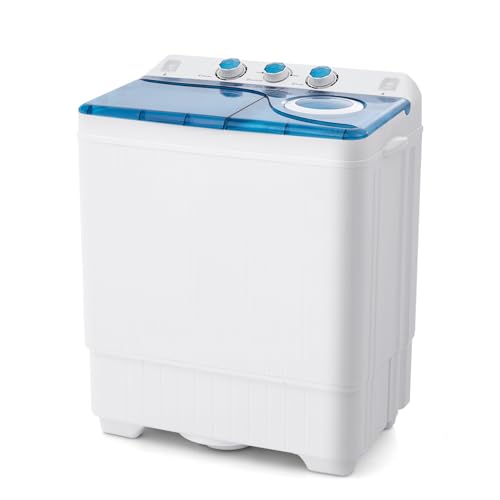 GOPLUS Toplader Waschmaschine 6,5KG, Waschmaschine mit 2 Kammern, Timer-Funktion, Waschautomat mit 2KG Schleuderkapazität, inkl. Ablaufpumpe, für kleine Wohnungen (Blau) von GOPLUS
