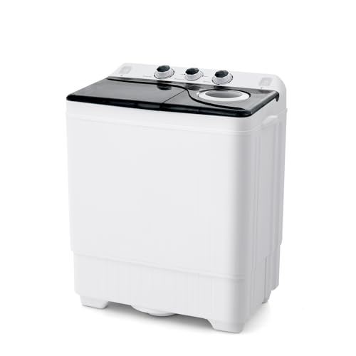 GOPLUS Toplader Waschmaschine 6,5KG, Waschmaschine mit 2 Kammern, Timer-Funktion, Waschautomat mit 2KG Schleuderkapazität, inkl. Ablaufpumpe, für kleine Wohnungen (Schwarz) von GOPLUS