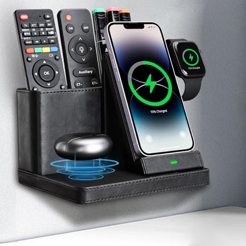 GORESE Induktive Ladestation, 3 in 1 Kabellose Ladegerät mit Schreibtisch Organizer 30W Wandhalterung Wireless Charger kompatibel für iPhone 15/14/13/12/11/Pro/Max/XS iWatch 7/6/5/4/3 AirPods 3/2/Pro von GORESE