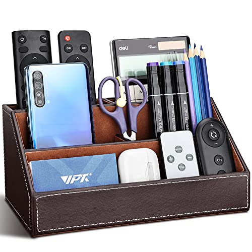 GORESE Leder Multifunktionale Schreibtisch Organisator, Stiftehalter Schreibtisch PU Leder Büro-Bleistifthalter Organizer Stiftebox Stifteköcher Desktop-Schreibtisch (Braun) von GORESE