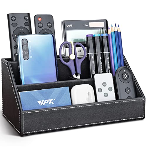 GORESE Leder Multifunktionale Schreibtisch Organisator, Stiftehalter Schreibtisch PU Leder Büro-Bleistifthalter Organizer Stiftebox Stifteköcher Desktop-Schreibtisch (Schwarz) von GORESE