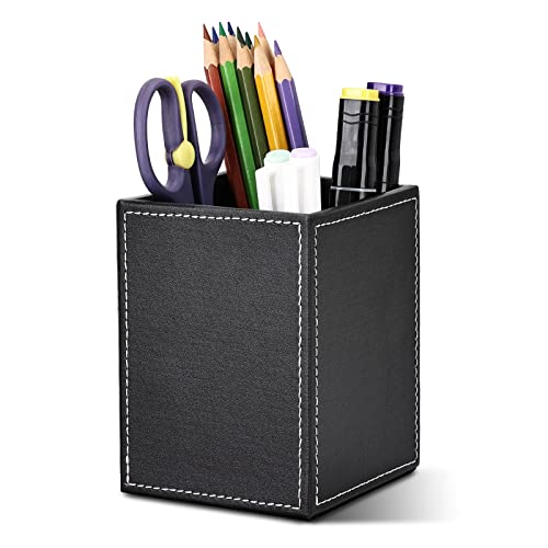 GORESE Quadratischer Leder Stiftehalter, Stifteköcher Schreibtisch Organizer Stiftebox Bleistifthalter Füllfederhalter Pinselhalter Organizer für Büro, Schule, Haushalt und Kinder (Schwarz) von GORESE