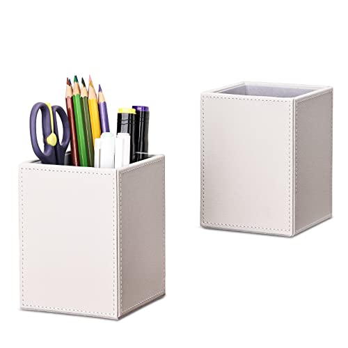 GORESE Quadratischer Leder Stiftehalter, Stifteköcher Schreibtisch Organizer Stiftebox Bleistifthalter Füllfederhalter Pinselhalter Organizer für Büro, Schule, Haushalt und Kinder 2 Stück (Weiß) von GORESE