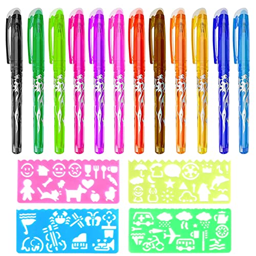 Radierbarer Kugelschreiber 12 Stück Radierbarer Gelschreiber Set Multicolor Gel Stift Set mit 4 Stück Zeichenbretter für Künsterbedarf, Erwachsene Malbücher, Zeichnen, Skizzieren von GOSHIES