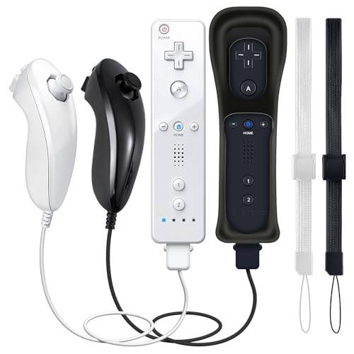 GOUYESHO Nue Ersatz Fernbedienung für Wii/Wii U Controller with Nunchuck mit Motion Plus, 2 Pack (Schwarz und Weiß) von GOUYESHO