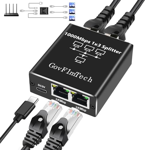 LAN Switch 3 Port, GovFlmTech LAN Splitter 1 auf 3 1000Mbps mit USB C Netzkabel, Gigabit LAN Verteiler 1 auf 3 für Computer, Switch, Router, Überwachungskamera, Digital TV, et LAN Switch 3 Port, GovFlmTech LAN Splitter 1 auf 3 1000Mbps mit USB C Netzkabel, Gigabit LAN Verteiler 1 auf 3 für Computer, Switch, Router, Überwachungskamera, Digital TV, et von GOVFLMTECH
