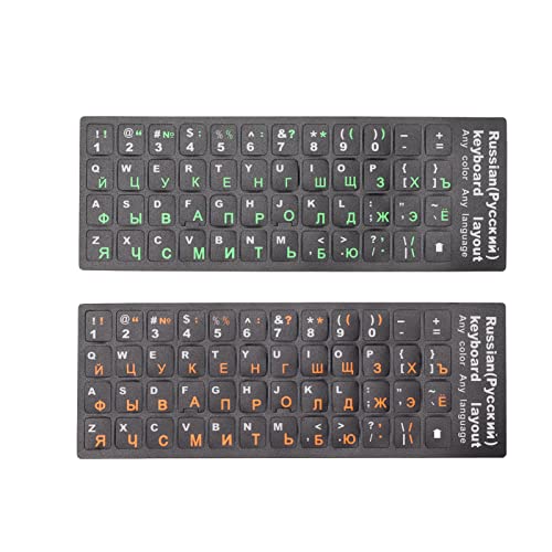 GOWENIC 2PCS Russische Tastatur Aufkleber, Tastatur Buchstaben Ersatz Aufkleber, wasserdichte und Staub Dichte Bunte Aufkleber für 10-17 Laptop-Tastaturen und PC-Tastaturen (1 Grün 1 Orange) von GOWENIC
