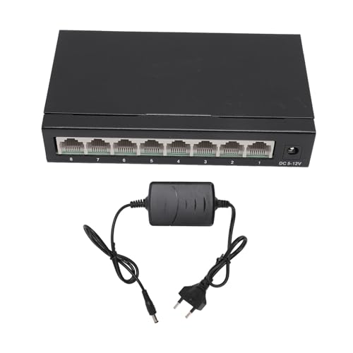 GOWENIC 8-Port-Ethernet-Switch, 8-Port-Gigabit-Ethernet-Unmanaged-Switch, 100-MBit/s-Heimnetzwerk-Hub, Büro-Ethernet-Splitter, Desktop- oder Wandmontage (EU-Stecker) von GOWENIC