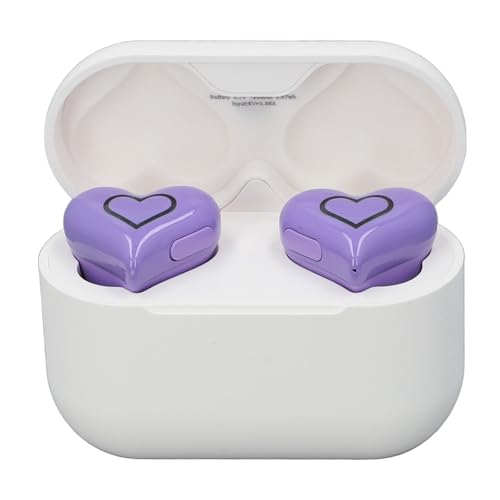 GOWENIC Herzförmige Kabellose Ohrhörer, 5.3, Kabellose HiFi-Stereo-Sound-Kopfhörer mit Ladeetui, Farbverlaufslicht, für Sport und Reisen mit Umgebungsgeräuscherfassung (Purple) von GOWENIC