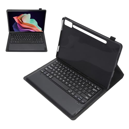 GOWENIC Tastaturhülle mit Abnehmbarer Bluetooth Tastatur, Tablet Hülle mit Stifthalter, Schlanke PU Ständerabdeckung für TB370FU TB371FC (Black) von GOWENIC
