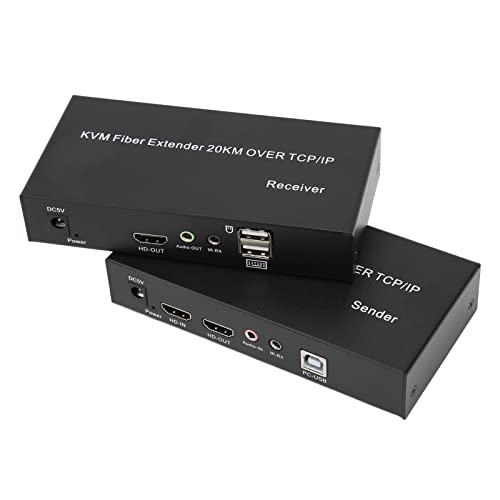 GOWENIC USB KVM Extender, 20 Km KVM Glasfaser Extender, 1080P 60 Hz Übertragung, Verlustfreier Audioausgang, für Maus und Tastatursteuerungs Fernsignale (EU-Stecker) von GOWENIC