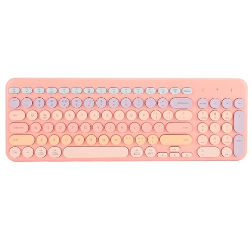 Schnurlose Tastatur, Niedliche Stumme 2,4-G-Tastatur, Runde Vintage-Tastenkappen, Ergonomisches Design, USB-Empfänger, Tastatur in Voller Größe mit 96 Tasten für Computer, (PINK) von GOWENIC