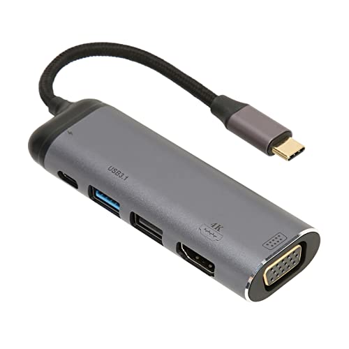 Typ-C-Dockingstation, All-in-One-VGA-PD100W-USB-3.1-USB-2.0-4K-Hub, Plug-and-Play, Aluminiumlegierung, für Smartphones, Laptops, Desktop-Computer, Tablets von GOWENIC