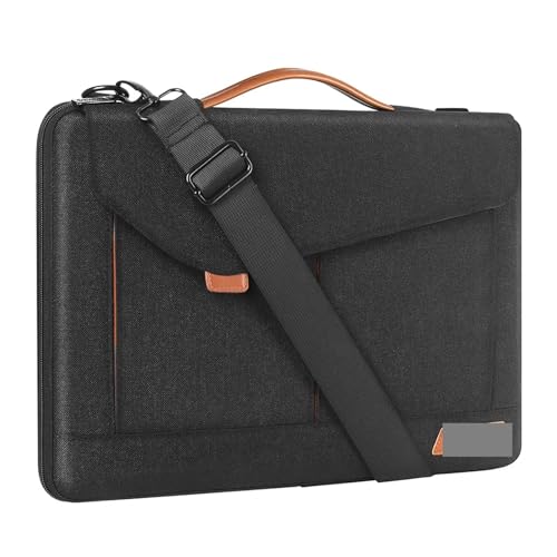 Schützende Laptop-Hülle im Umschlag-Stil mit Schultergurt for 14 Zoll 15,6 Zoll 17 Zoll Notebook-Computertasche FüR Business(Black,15.6-inch) von GOXQIT
