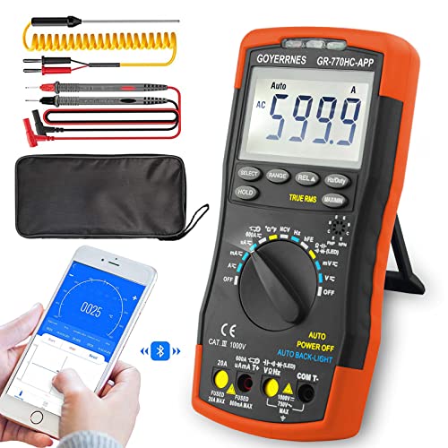 Digital Multimeter GR-770HC-APP TRMS 6000Zählt AC DC Amp Meter berührungslose Auto-Ranging mit Mobile APP misst präzise Volt Amp Widerstand Dioden Kontinuität Duty-Cycle Kapazitätstemperatur von GOYERRNES