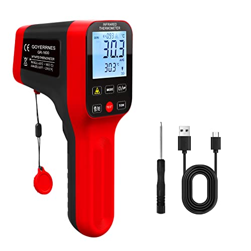 Infrarot Thermometer Pistole(Nicht für Menschen) Berührungslose Laser-Temperaturpistole mit APP Connect Funktion【NICHT für Mensch】 (GR-1600(Rot)) von GOYERRNES