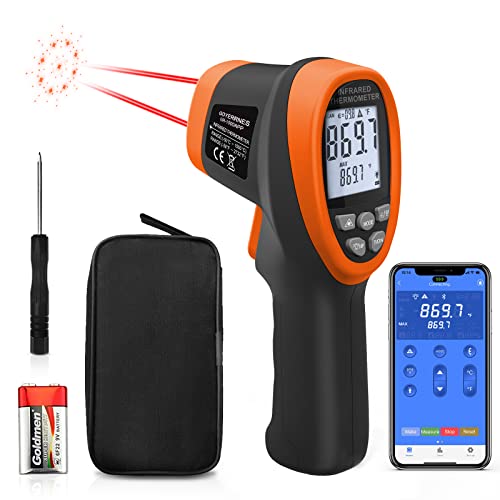 Infrarot Thermometer Pistole(Nicht für Menschen),-50~1500℃ Berührungslose Laser-Temperaturpistole mit APP Connect Funktion,Einstellbarer Emissionsgrad für Gefrierschrank/Industrie【NICHT für Mensch】 von GOYERRNES