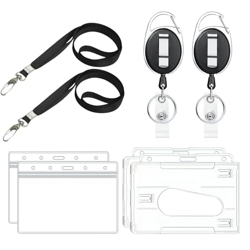GOZINA 2 Set Ausweishülle mit Band, Transparente Kartenhülle Ausweishalter Kartenhalter mit Schlüsselband, Badge Holder Kartenhalter mit Band (einziehbarer Schlüsselring) von GOZINA