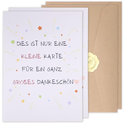 GOZINA 2 Stück Dankeskarten mit 2 Umschlag aus Kraftpapier und 2 goldene Herzaufkleber, Danke Geschenk, Danke Karte, Dankeschön Karte für Familie, Freunde, Kollegen, Lehrern uvm(12.5×17.5cm) von GOZINA