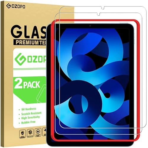 GOZOPO [2 Stück Schutzfolie für iPad Air 5. Generation 2022, Displayschutz mit Einfaches Installations-Rahmen Panzer Schutz Glas Folie für iPad Air 5 (10,9 Zoll, 2022 Modell) von GOZOPO