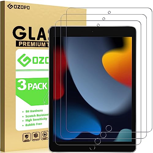 GOZOPO [3 Stück Schutzfolie für iPad 9. / 8. / 7. Generation (iPad 9/8/7 10.2 Zoll, 2021/2020/2019), 9H-Härte Panzer Schutz Glas Gehärtetem Displayschutzfolie von GOZOPO