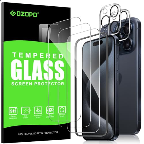 GOZOPO Geeignet für iPhone 15 Pro Max (6,7 Zoll), 3 Displayschutzfolien + 2 Linsenschutz, Hochauflösende Transparenz, 9H Härte, keine Blasen von GOZOPO