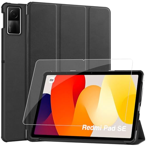 GOZOPO Hülle für Xiaomi Redmi Pad SE 2023 11 Zoll Tablette mit Schutzfolie, Ultra Dünn PU Leder Schutzhülle für Redmi Pad SE 2023, Schwarz von GOZOPO