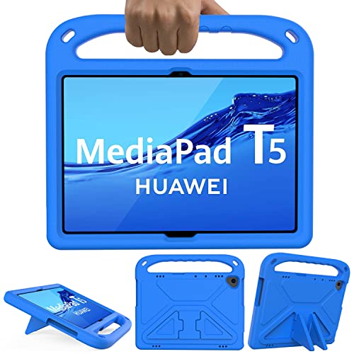 GOZOPO Kinder Hülle Kompatibel mit Huawei MediaPad T5 Hülle (10,1 Zoll) Tablet [Nicht für Huawei T3 9,6 Zoll] – leicht und stoßfest Griff Ständer (Blau) von GOZOPO