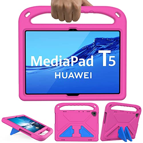 GOZOPO Kinder Hülle Kompatibel mit Huawei MediaPad T5 Hülle (10,1 Zoll) Tablet [Nicht für Huawei T3 9,6 Zoll] – leicht und stoßfest Griff Ständer (Rose) von GOZOPO