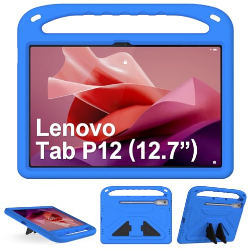 GOZOPO Kinder Hülle für Lenovo Tab P12 Tablet 12,7 Zoll, mit Standfunktion und Griff, Robust Stoßfest Schutzhülle - Blau von GOZOPO
