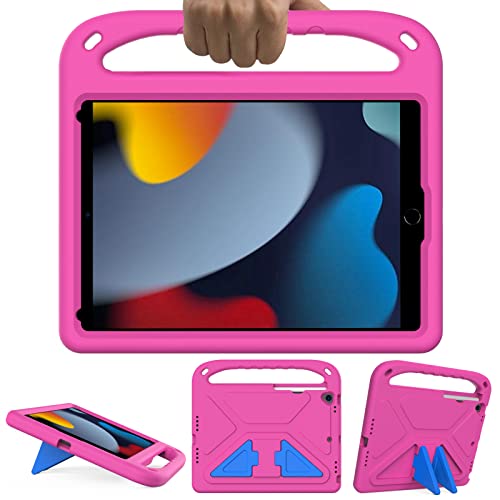 GOZOPO Kinder Hülle für iPad 9. / 8. / 7. Generation (10,2 Zoll, Modell 2021/2020/2019), mit Standfunktion und Griff, Robust Stoßfest Schutzhülle für iPad 10.2 / iPad Air 3 / iPad Pro 10.5 - Magenta von GOZOPO