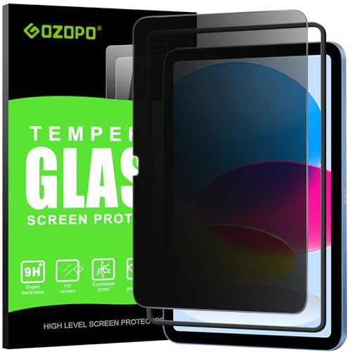 GOZOPO Sichtschutz für iPad 11. Gen 11 Zoll (2025) A16/ iPad 10. Generation 10.9 Zoll (2022), Panzer Schutz Glas Anti-Spy Schutzfolie mit Einfaches Installations-Rahmen von GOZOPO