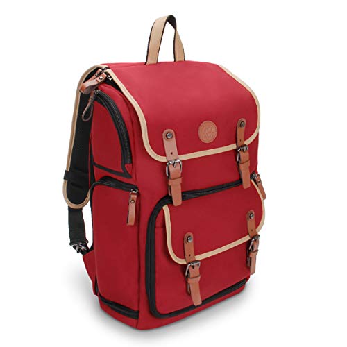 GOgroove Kamera Rucksack für Spiegelreflexkameras: DSLR Backpack ideal für Reisen, ausreichend Platz für Kamera & Zubehör, sowie Laptop und Stativhalter & wetterfestem Regenschutz, Rot von GOgroove
