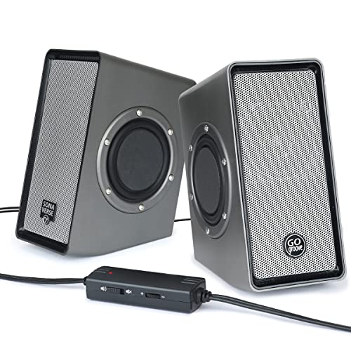 GOgroove SonaVERSE O2 PC-Computer USB-Powered Lautsprecher mit 3,5-mm-AUX-Eingang, 2,0-Kanal-Dual-Passiv-Bass-Tieftöner, integrierter Lautstärkeregler, Kompaktes Design - Schwarz von GOgroove