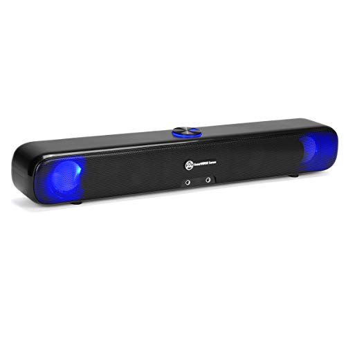 GOgroove SonaVERSE Sense Computerlautsprecher LED Soundbar PC - USB Versorgt LED Lautsprecher für Desktop und Laptop mit Buntem Stimmungslichtzyklus, Stereo-Treiber, Kopfhörer und Mikrofonanschlüsse von GOgroove