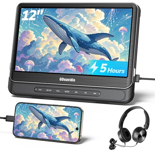 12'' Auto DVD Player für Kinder mit HDMI-Eingang, Tragbarer DVD-Player unterstützt USB/TF-Karte, AV-EIN- und -Ausgang, regionenfrei, letzter Speicher von GOnavidio