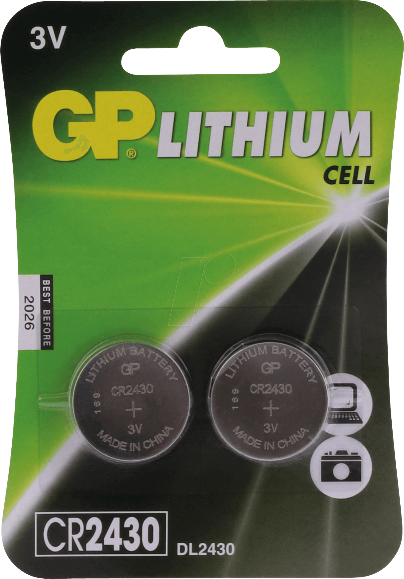 CR 2430 X2 GP - Lithium Knopfzelle, 3 V, 24,5x3 mm, 2er- Pack von GP-BATTERIES