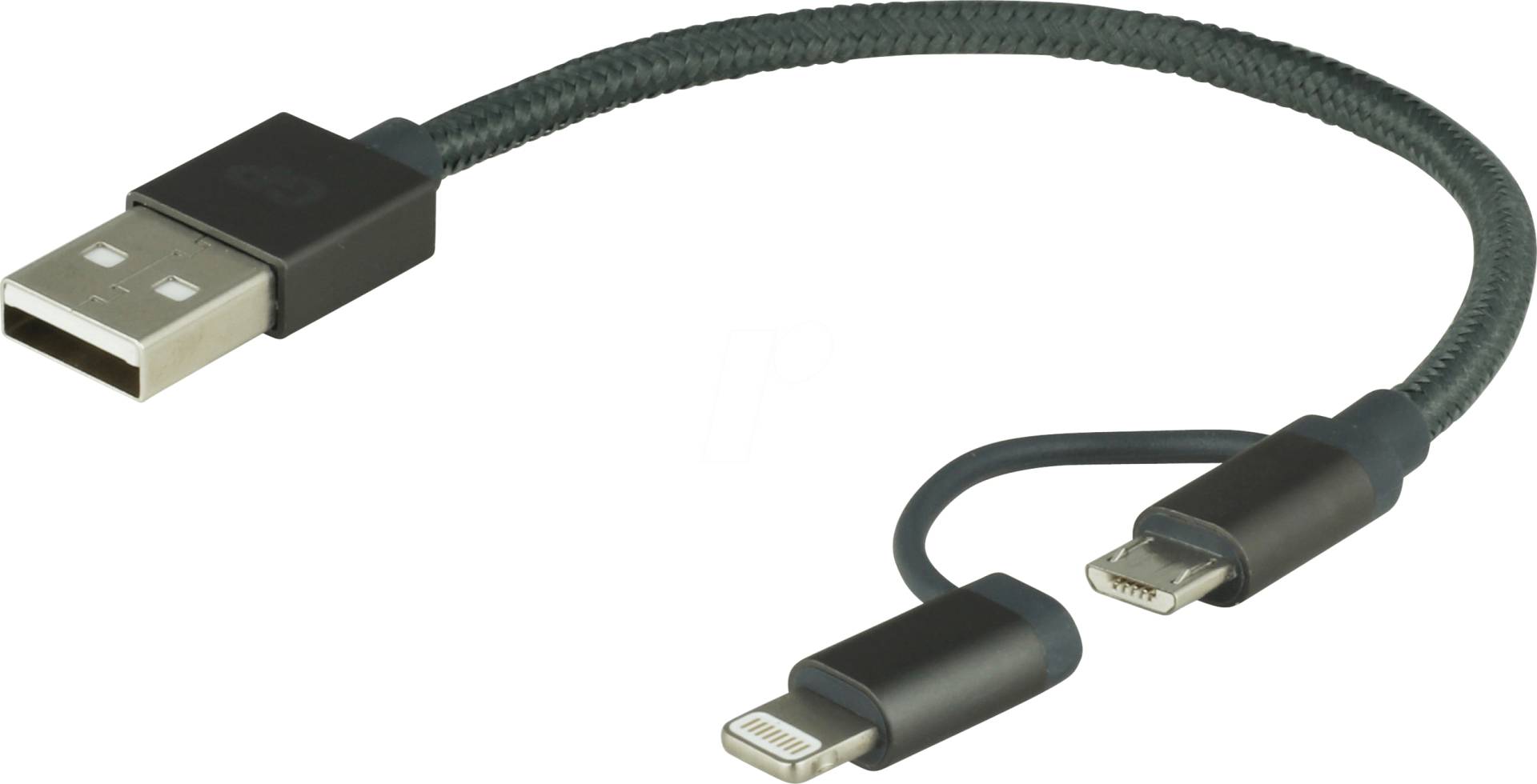 GP CB03 - Sync- & Ladekabel, USB-A -> micro-USB & Lightning, Grau Nylon, 0 von GP-BATTERIES