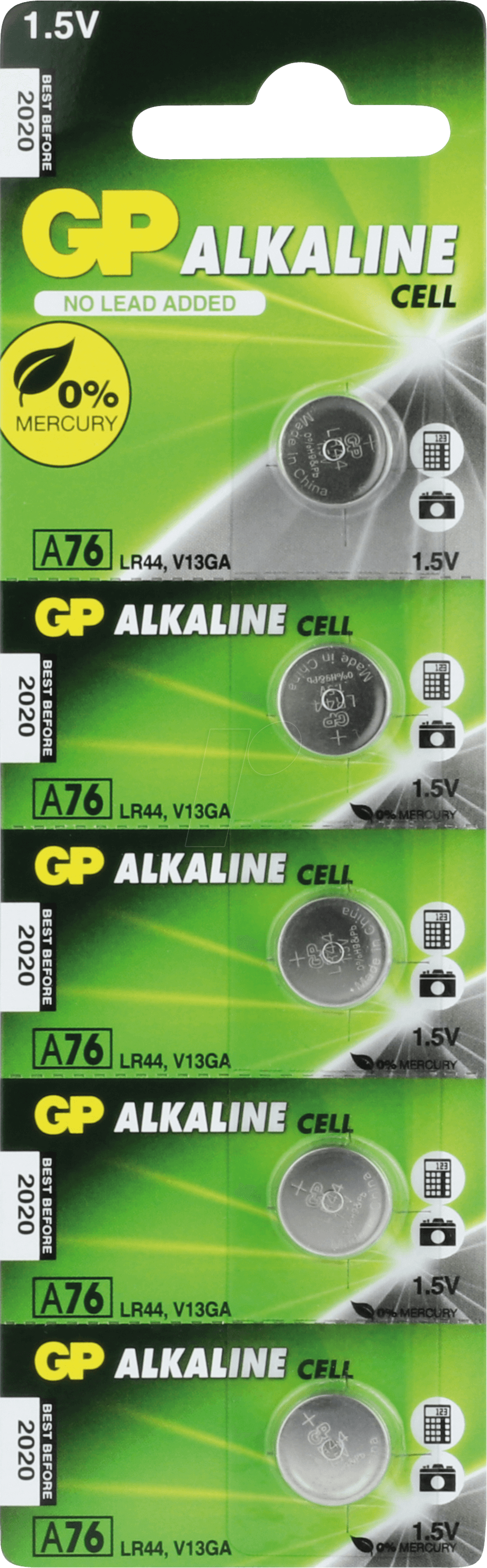 GP LR 44 5X - Alkaline Knopfzelle, 110 mAh, A76, 5er-Pack von GP-BATTERIES
