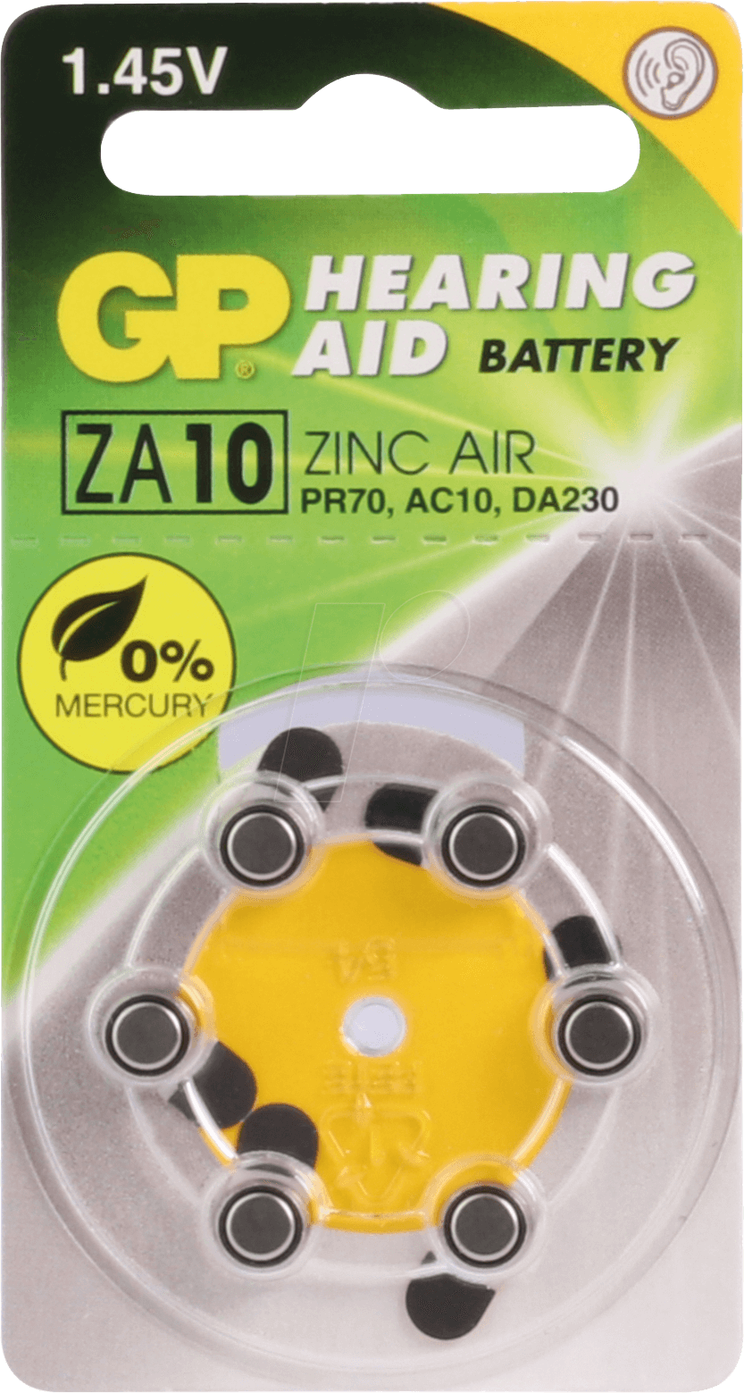 GP V10 D6 - Hörgerätebatterie, Zink-Luft, 5,80x3,60 mm, Aid 10, 6er-Pack von GP-BATTERIES
