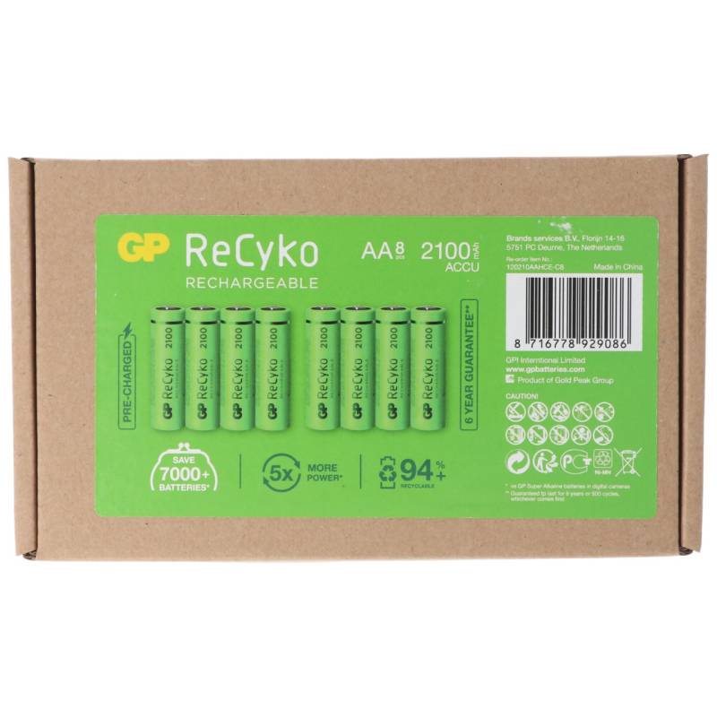 AA Mignon Akku GP NiMH 2100 mAh ReCyko 1,2V 8 Stück von GP Batteries