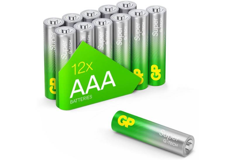GP Batteries 12x Super Alkaline Batterien AAA Micro LR03 Batterie, (1,5 V, 12 St), 12 Stück LR3 1,5V Batterie Box Alternative MN2400 24A MX2400 E92 EN92 von GP Batteries