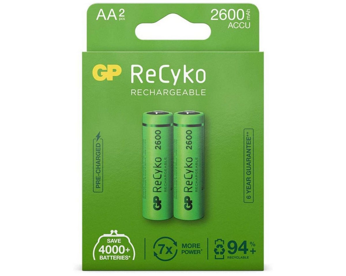 GP Batteries 2x GP ReCyko AA-Akku NiMH 2600mAh Akku-Set Mignon 2600 mAh (1,2 V), Mignon LR06 LR6 1,2V AA Akku Accu Batterie 2er Pack Wiederaufladbar von GP Batteries