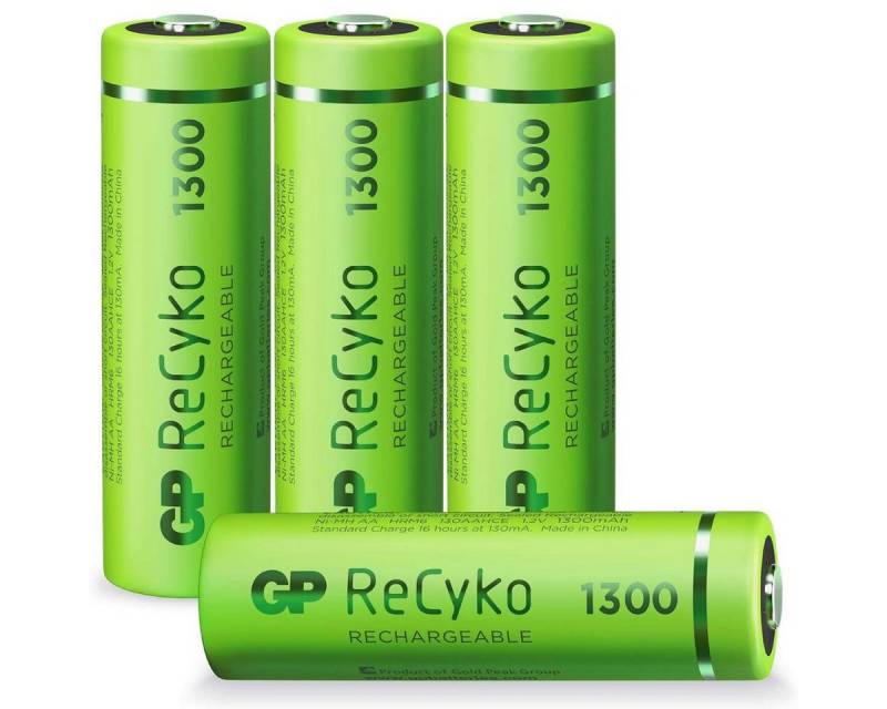 GP Batteries 4x GP ReCyko AA-Akku NiMH 1300mAh Akku-Set Mignon 1300 mAh (1,2 V), Mignon LR06 LR6 1,2V AA Akku Accu Batterie 4er Pack Wiederaufladbar von GP Batteries