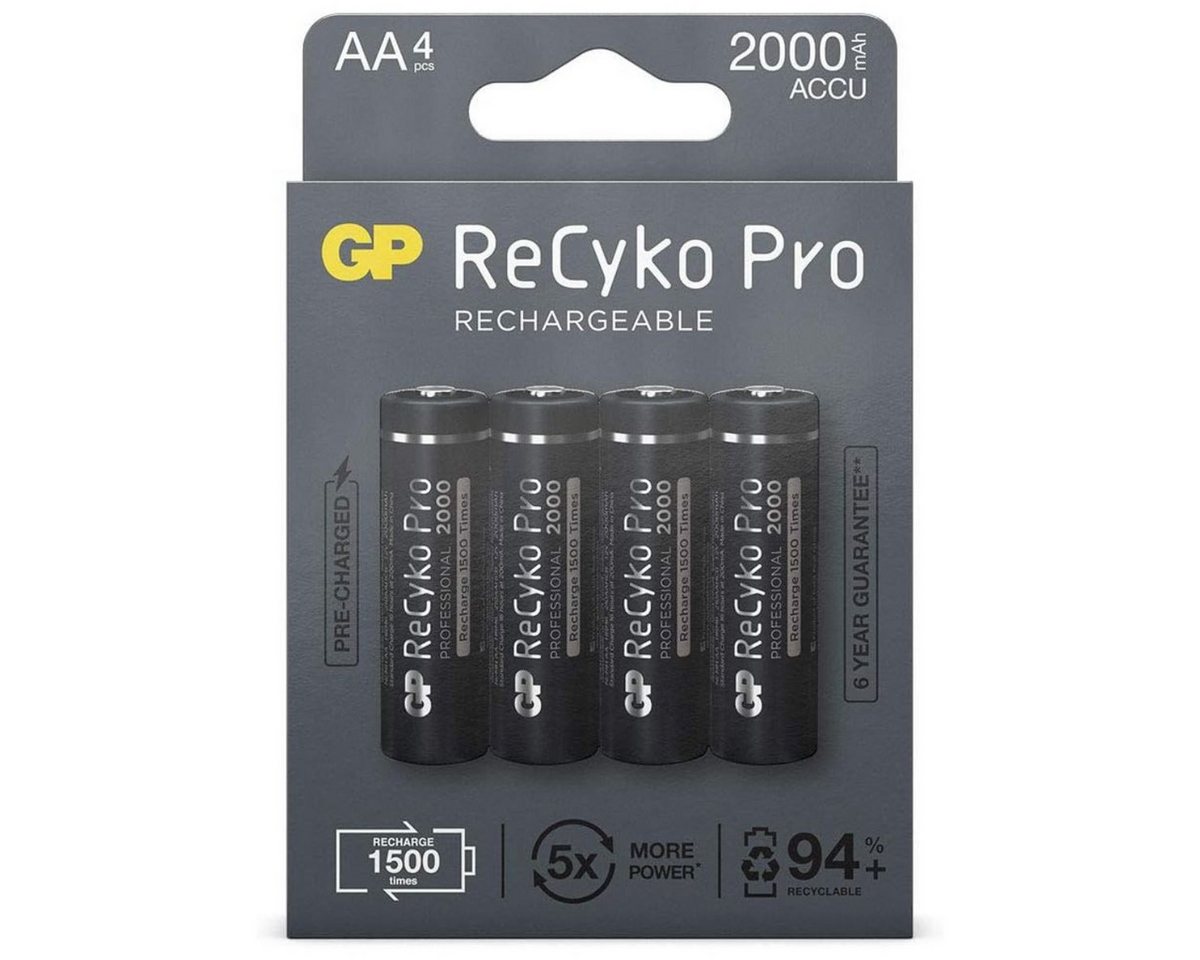 GP Batteries 4x GP ReCyko Pro AA-Akku NiMH 2000mAh Akku-Set Mignon 2000 mAh (1,2 V), Mignon LR06 LR6 1,2V AA Akku Accu Batterie 4er Pack Wiederaufladbar von GP Batteries