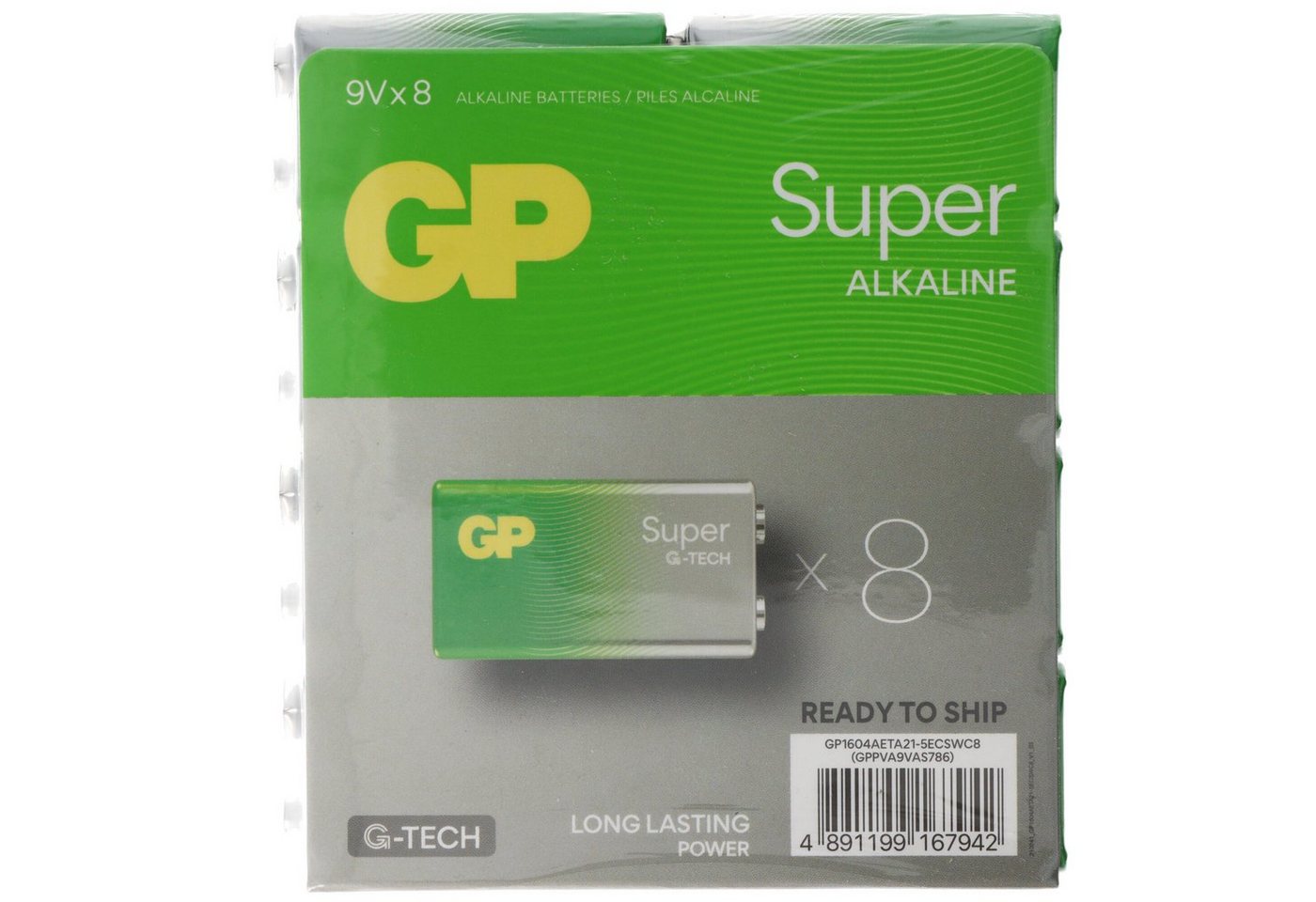 GP Batteries 9V Batterie GP Alkaline Super 9V 8 Stück E-Block 6F22 9 Volt Batterie, (9,0 V) von GP Batteries