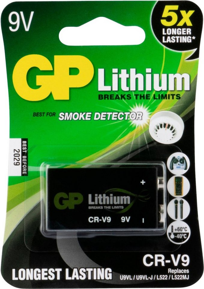 GP Batteries CR-V9 Batterie, U9VL (9 V, 1 St), ideal für Rauchmelder von GP Batteries