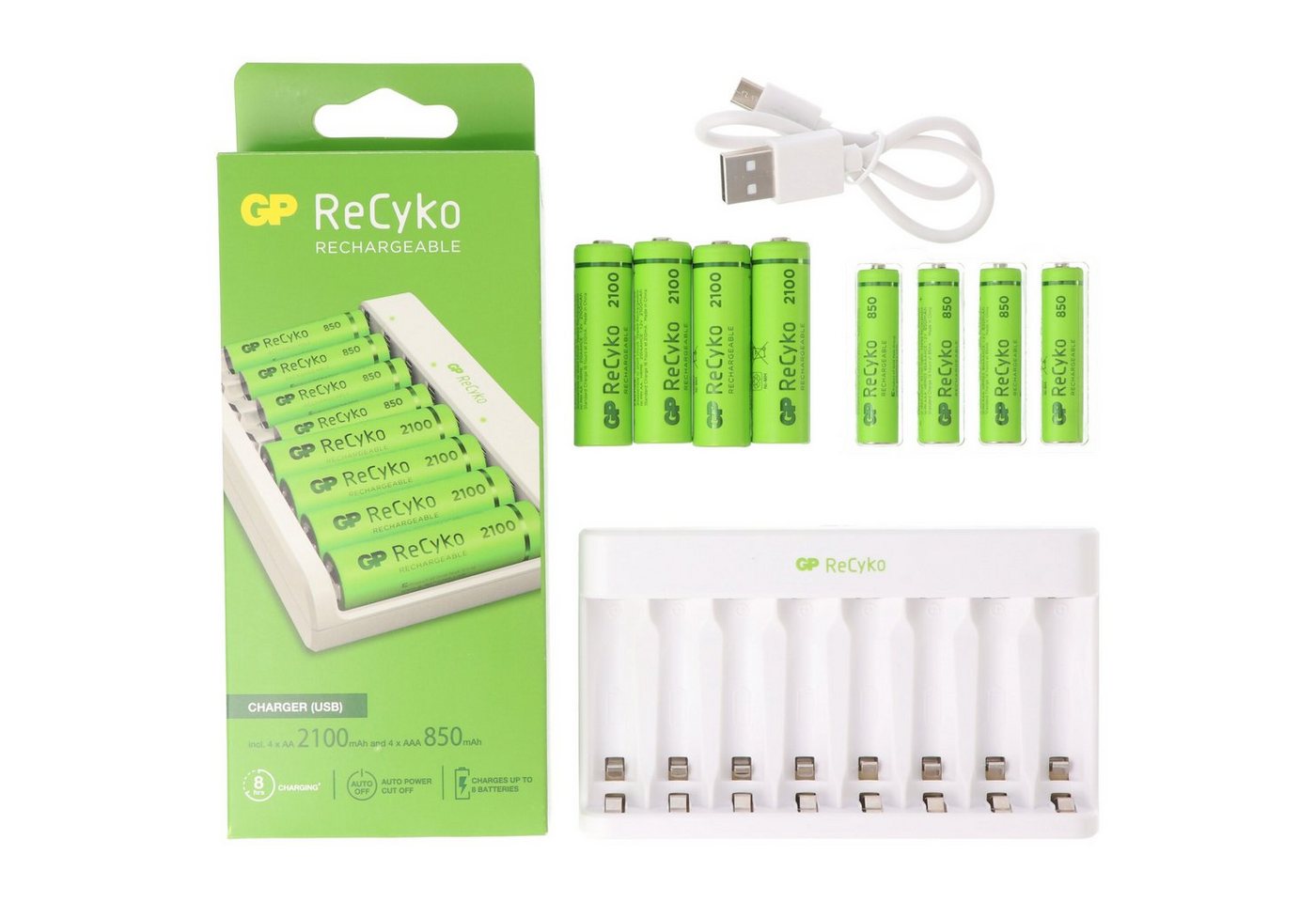 GP Batteries USB-Modell Ladegerät GP E811 4 x ReCyko AA 2100 mAh 4 x ReCyko AAA 85 Akku-Ladestation GP Batteries USB-Modell Ladegerät GP E811 4 x ReCyko AA 2100 mAh 4 x ReCyko AAA 85 Akku-Ladestation von GP Batteries