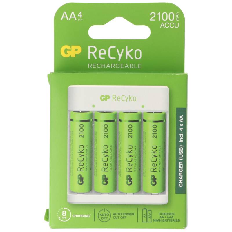 USB-Modell Ladegerät GP E411 inkl. 4x ReCyko 1,2V AA Mignon 2100 mAh Akkus von GP Batteries